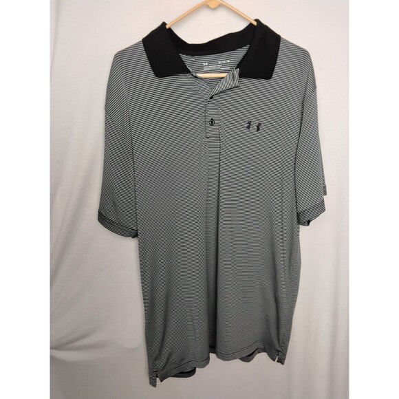 Mens Under Armour Short Sleeve HeatGear Polo, Loose Fit, Size XL, Striped - Picture 1 of 5